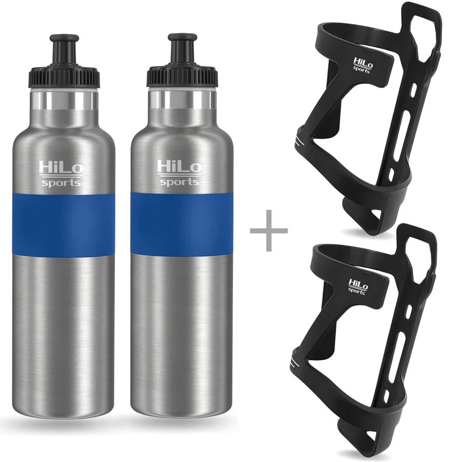 Isolierte Edelstahl Trinkflaschen mit Halterung - Hobby Set 600 - Blau