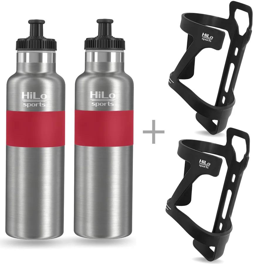 Isolierte Edelstahl Trinkflaschen mit Halterung - Hobby Set 600 - Rot